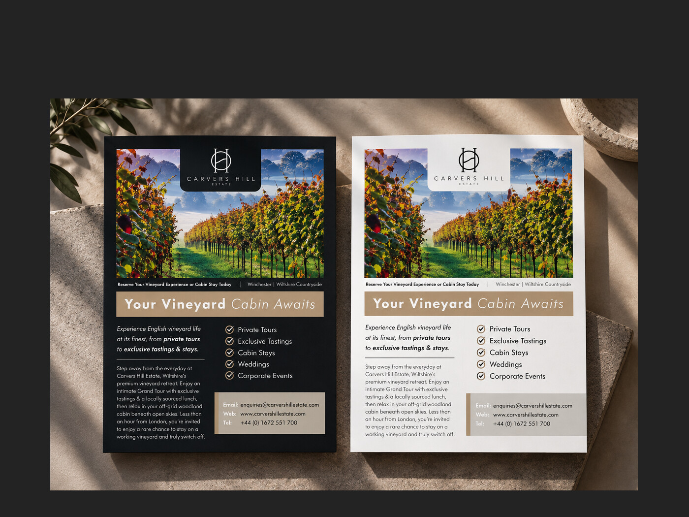 Carvers Hill Estate vineyard flyers in two colourways