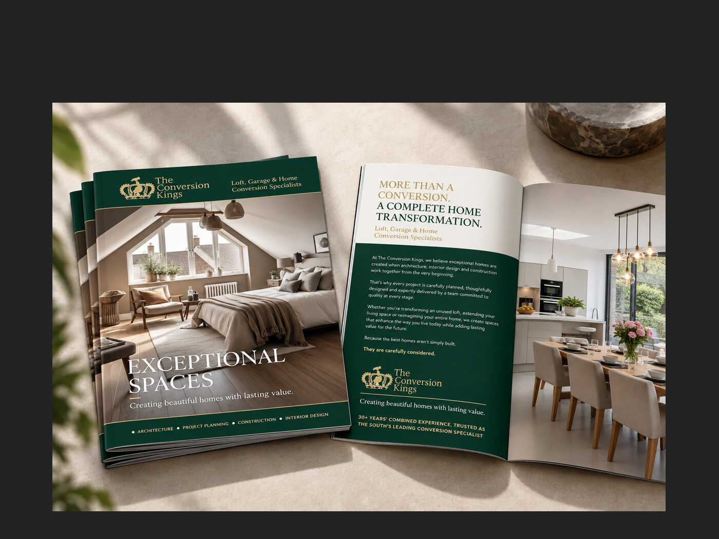 The Conversion Kings brochure, cover and inside spread