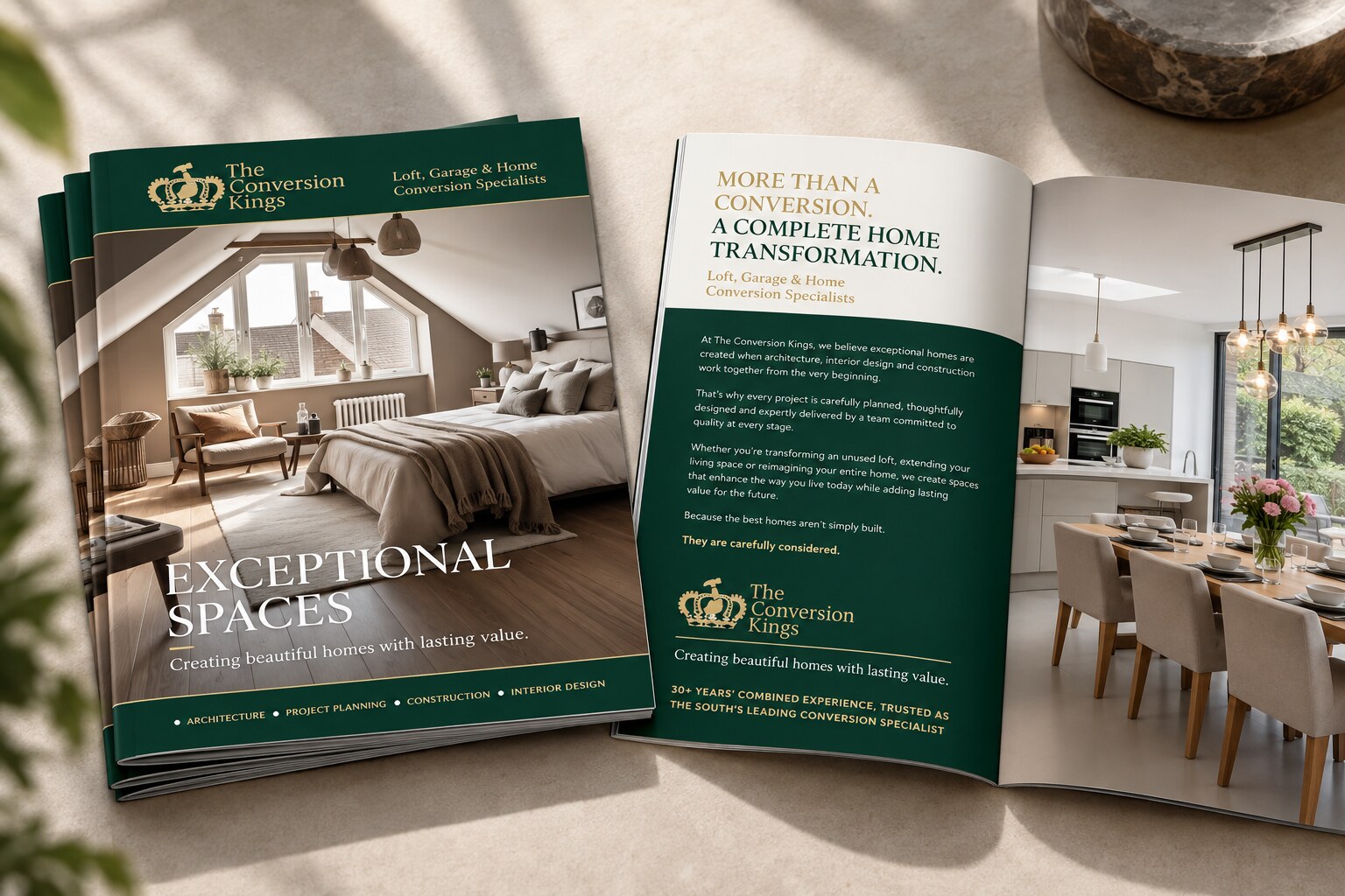The Conversion Kings brochure, cover and inside spread
