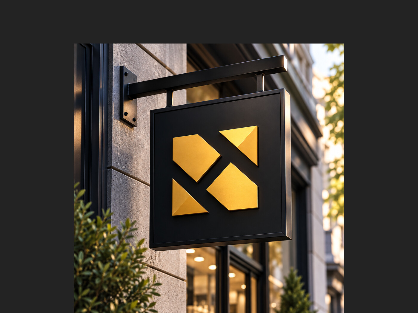 H&aring;kon Design & Build projecting sign in brushed brass