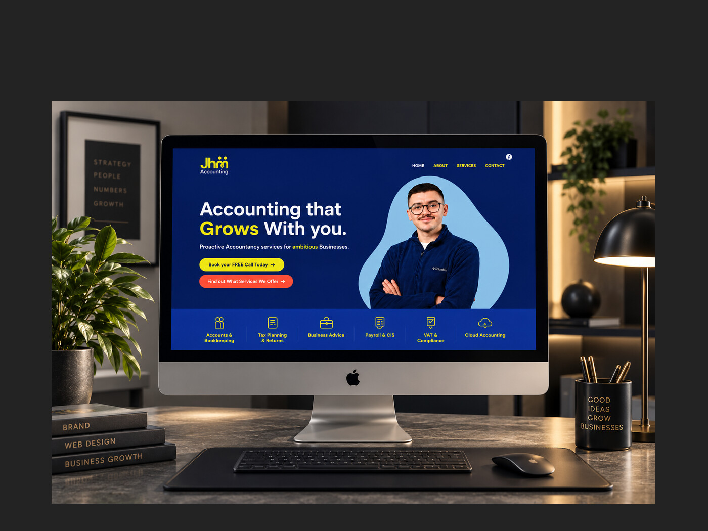 JHM Accounting homepage shown on a desktop screen