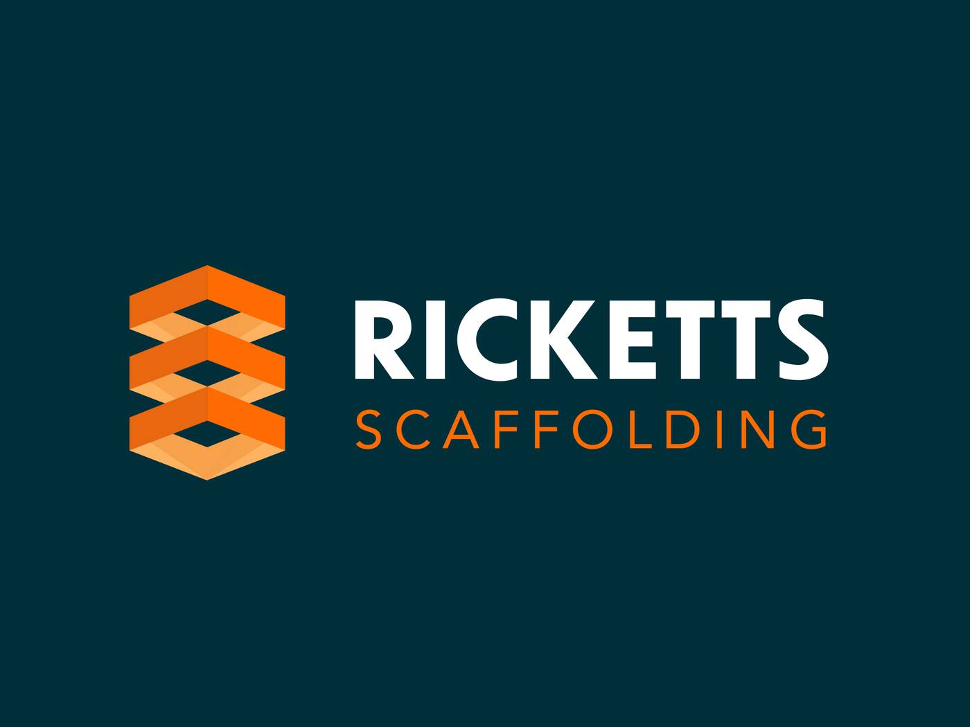 Ricketts Scaffolding logo lockup on deep teal
